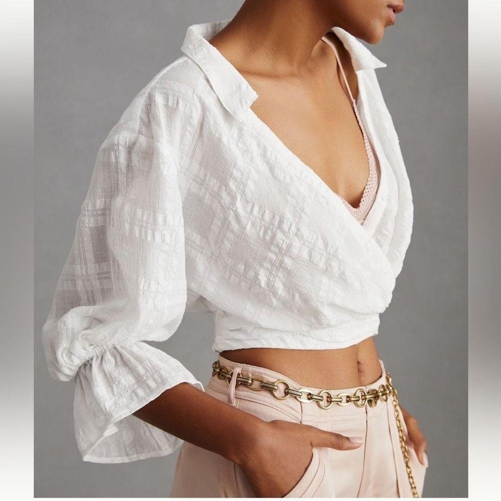 Anthropologie White Wrap Blouse